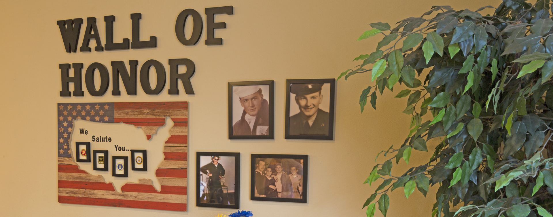 We salute all veteran residents on our Wall of Honor at Bickford of Omaha Hickory