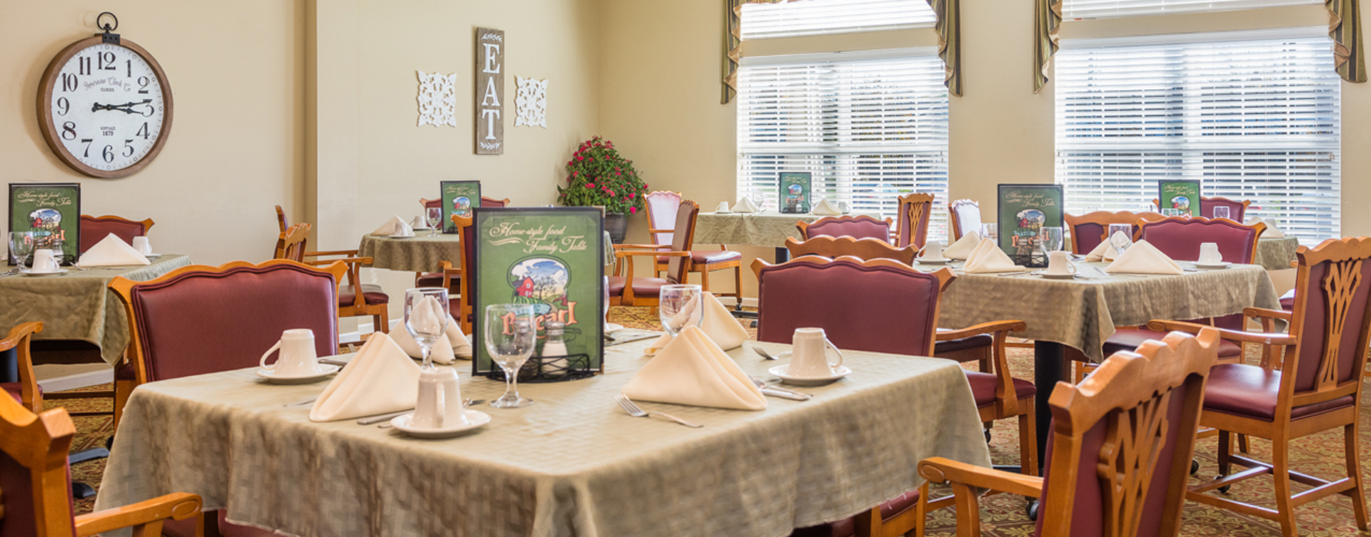 Enjoy restaurant -style meals served three times a day in our dining room at Bickford of Ames
