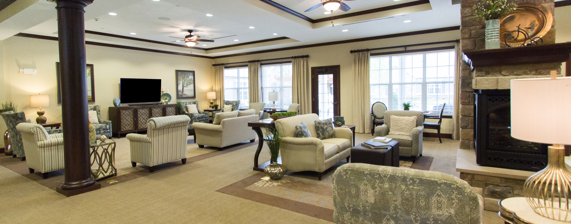 Enjoy a good book in the living room at Bickford of Aurora
