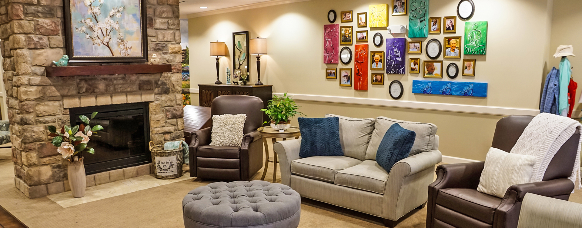 Chairs and sofas sit higher and are easier to get in and out of in the Mary B’s living room at Bickford of Aurora