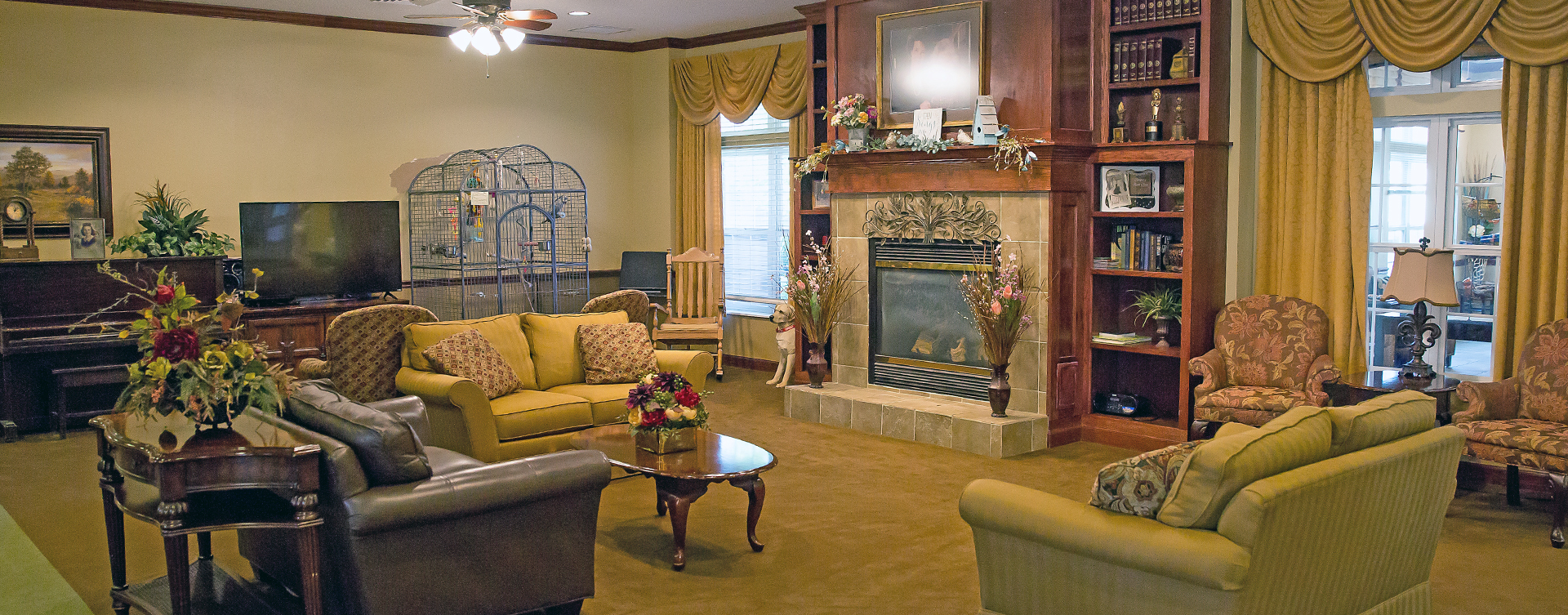 Socialize with friends in the living room at Bickford of Battle Creek