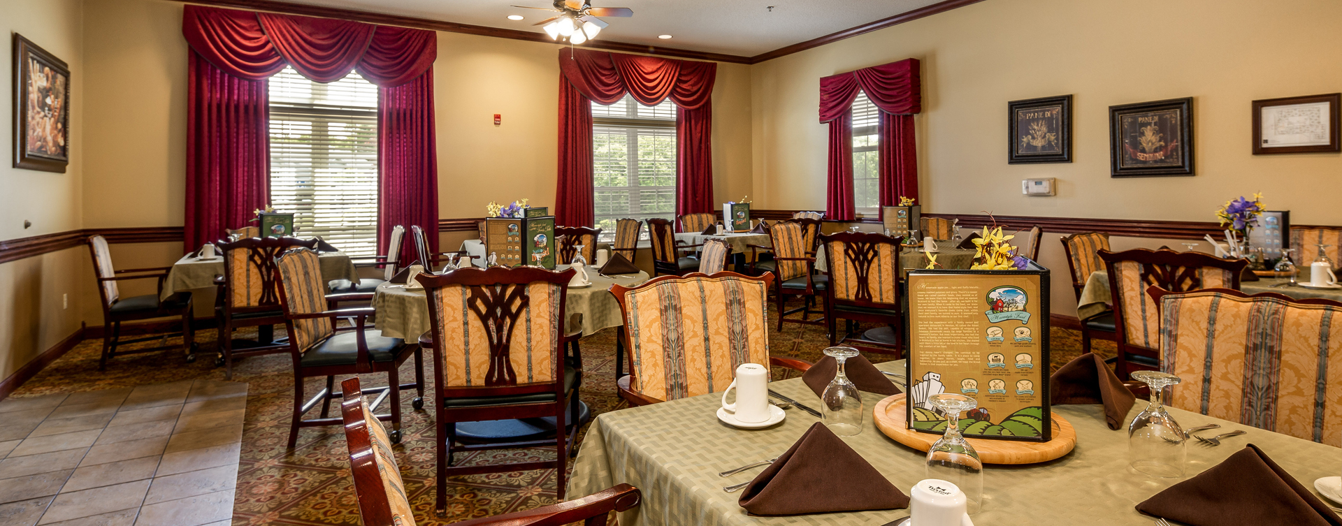 Enjoy restaurant -style meals served three times a day in our dining room at Bickford of Battle Creek