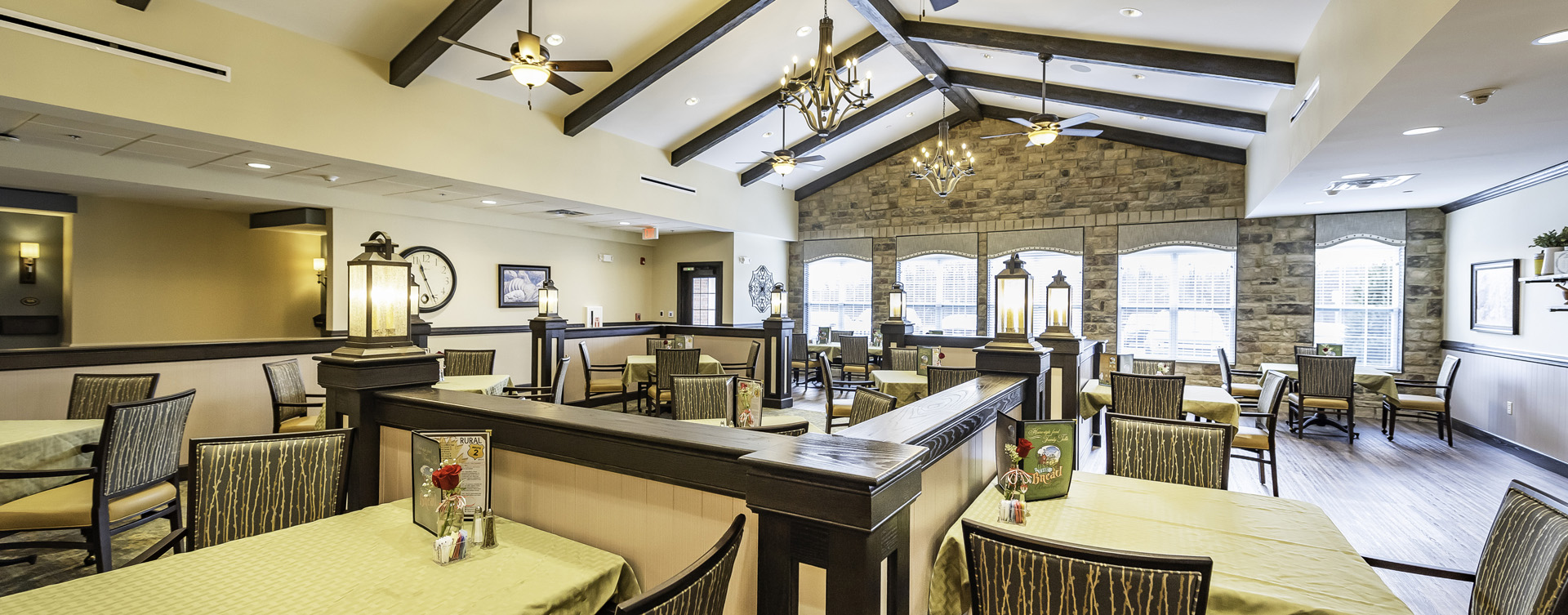 Enjoy restaurant -style meals served three times a day in our dining room at Bickford of Canton