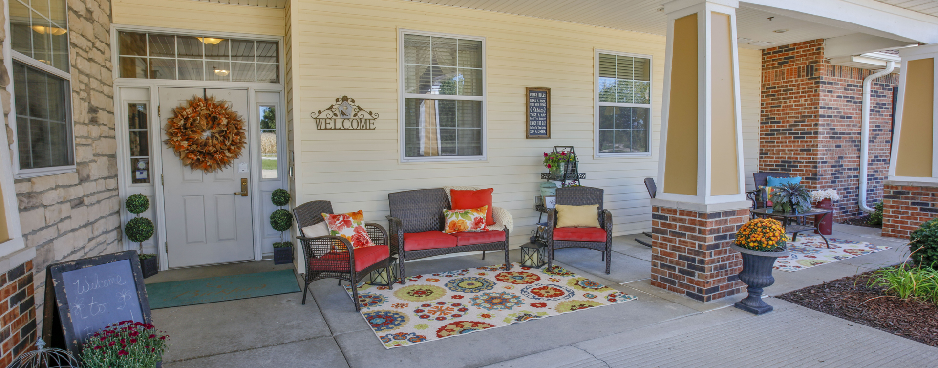 Relax in your favorite chair on the porch at Bickford of Champaign