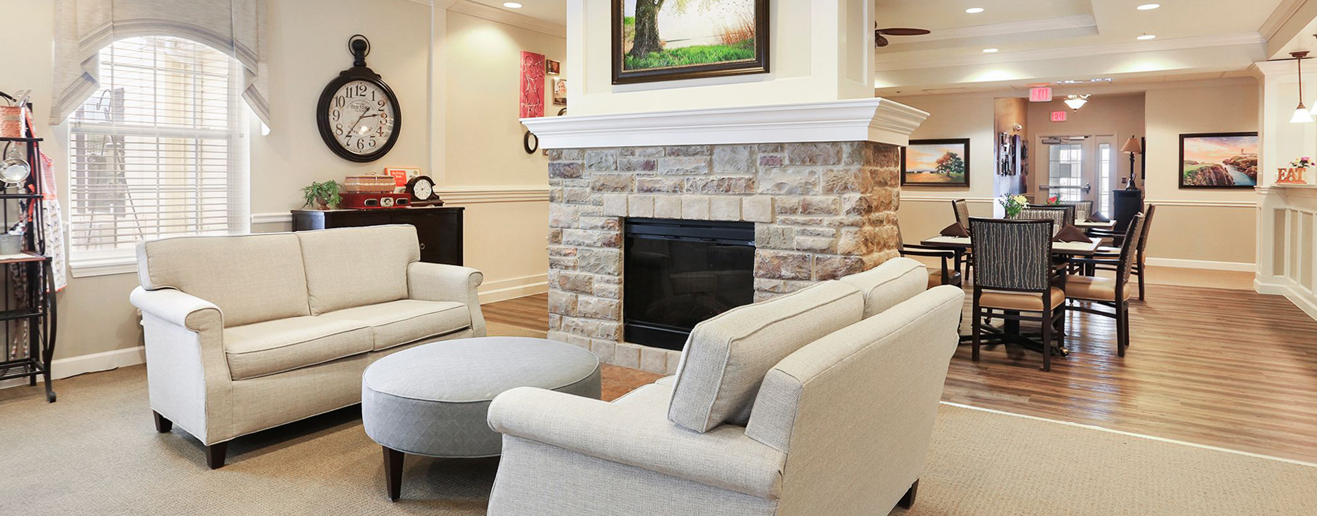 Chairs and sofas sit higher and are easier to get in and out of in the Mary B’s living room at Bickford of Champaign