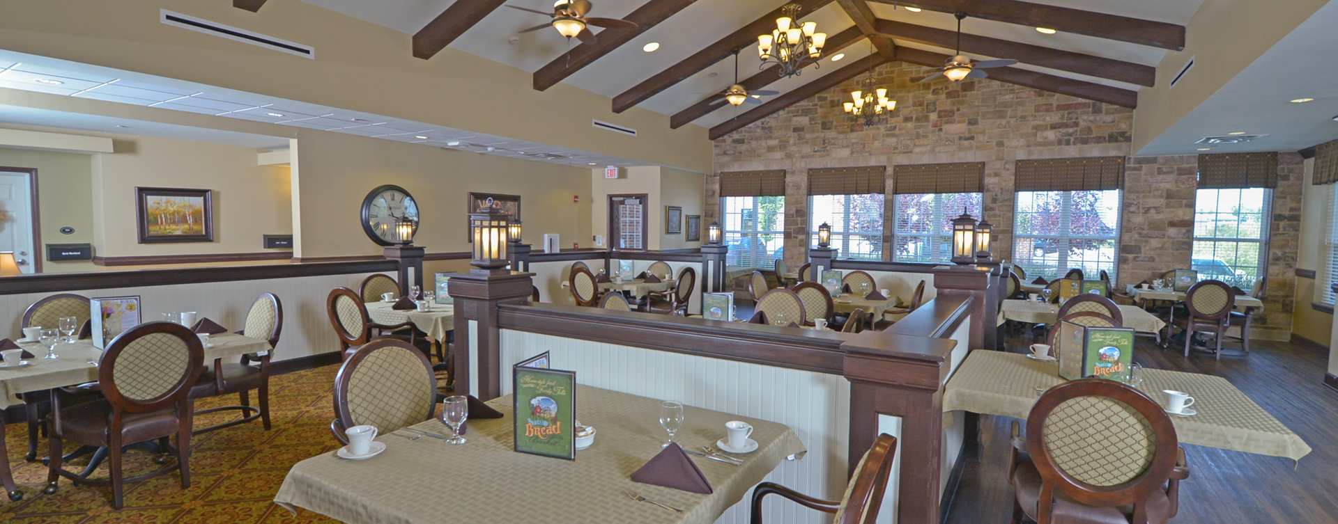 Enjoy restaurant -style meals served three times a day in our dining room at Bickford of Crown Point