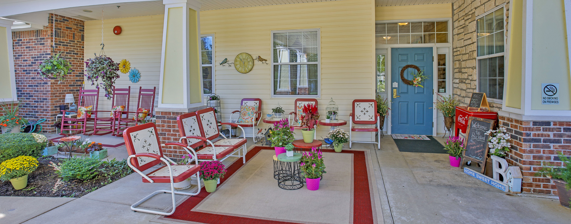 Sip on your favorite drink on the porch at Bickford of Crawfordsville