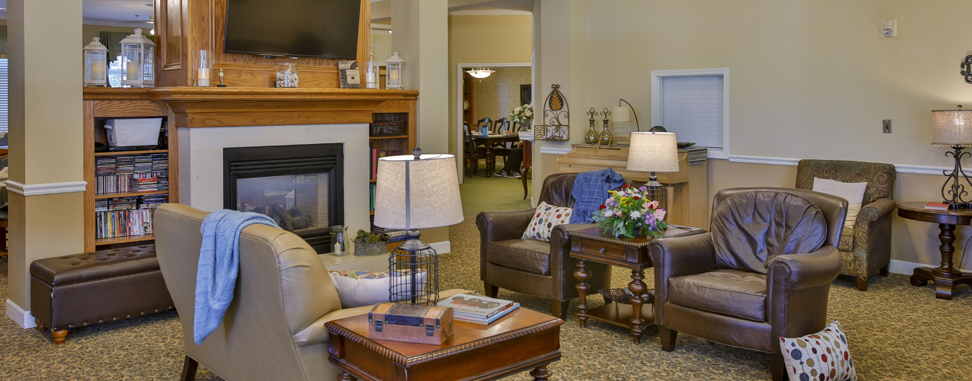 Socialize with friends in the living room at Bickford of Crawfordsville