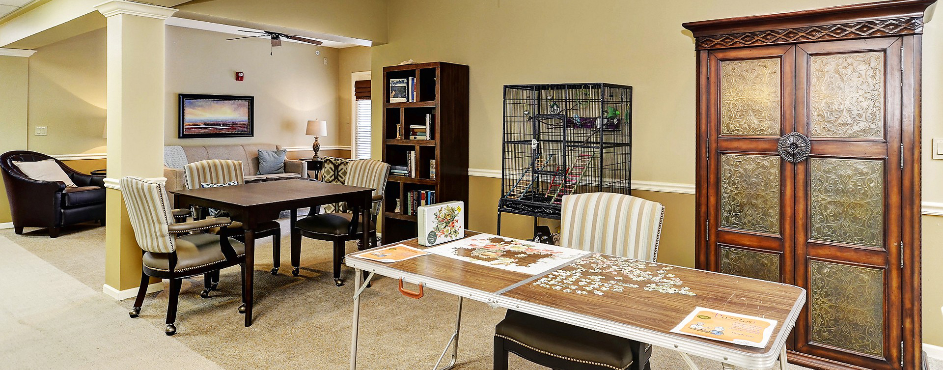 Enjoy a good card game with friends in the activity room at Bickford of Crystal Lake