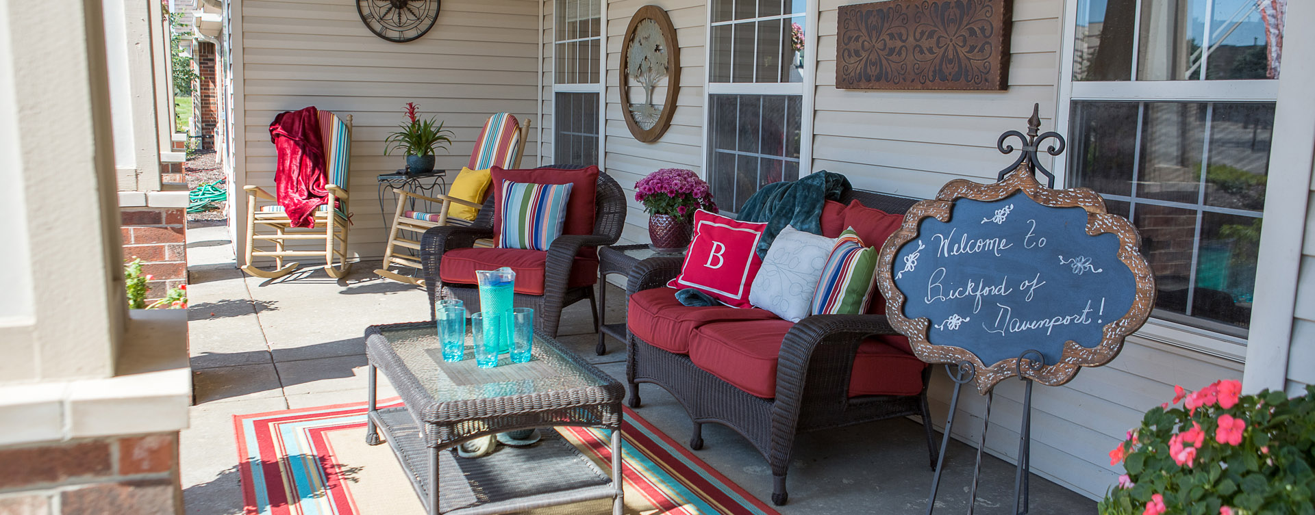 Sip on your favorite drink on the porch at Bickford of Davenport