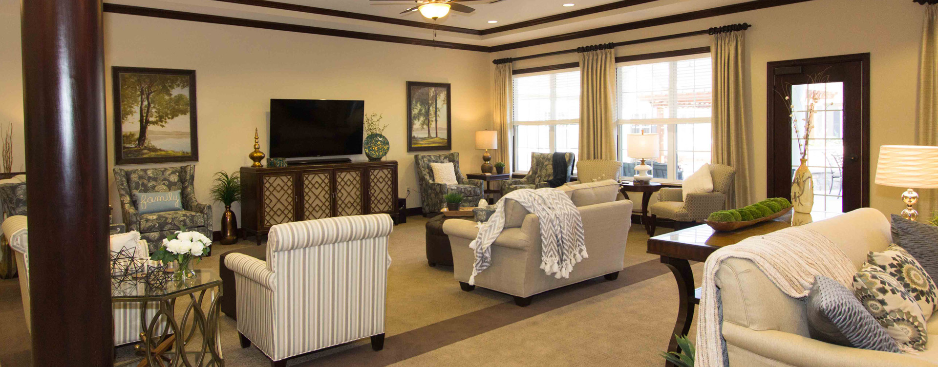 Socialize with friends in the living room at Bickford of Gurnee
