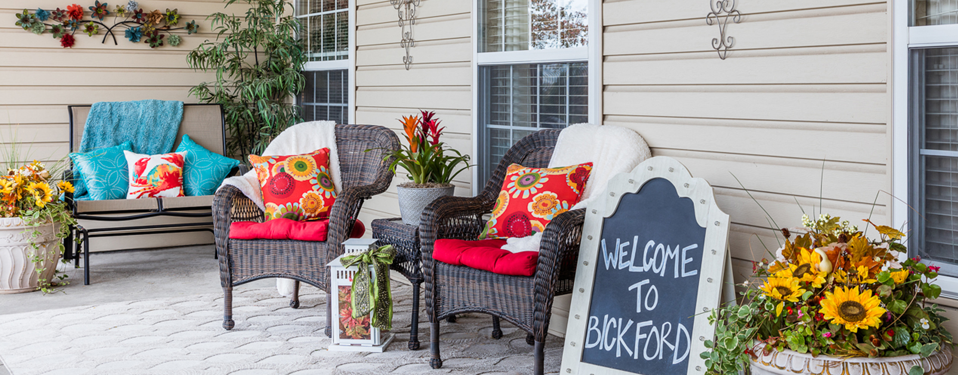 Relax in your favorite chair on the porch at Bickford of Lincoln