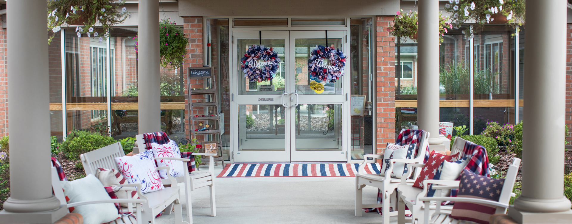 Sip on your favorite drink on the porch at Bickford of Lancaster