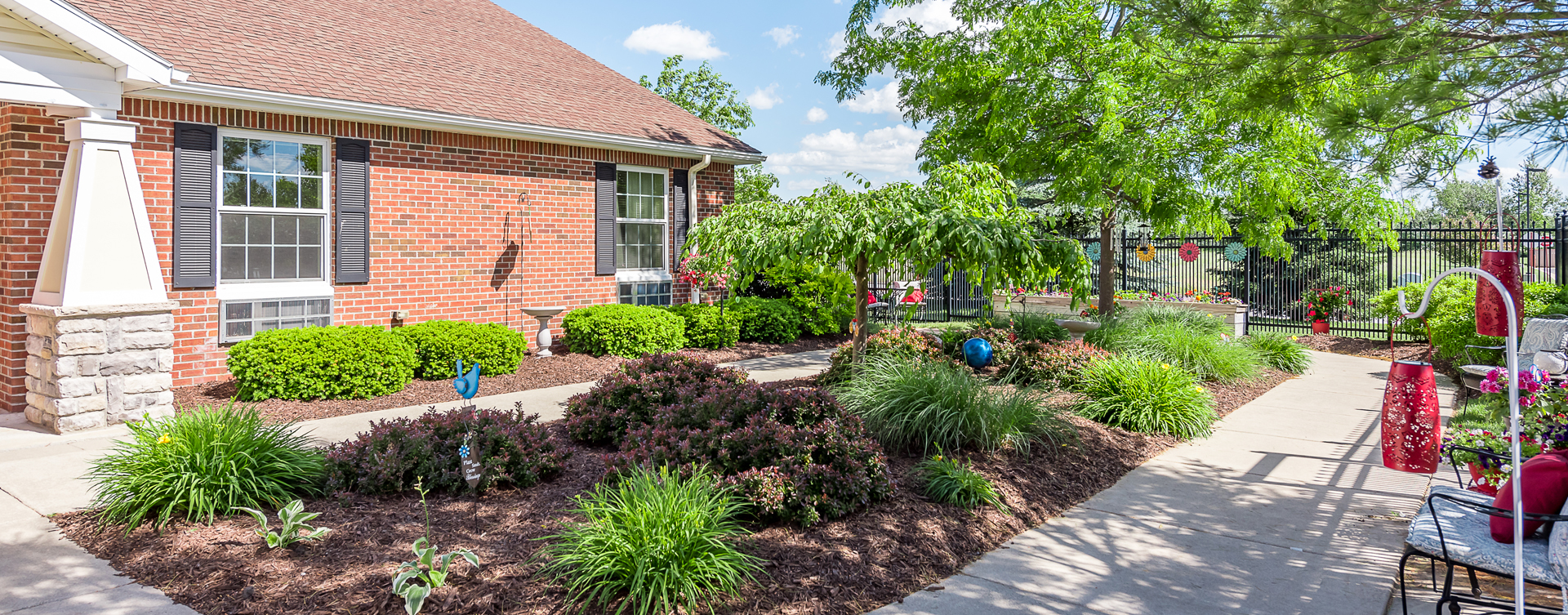 Residents with dementia can enjoy the outdoors by stepping into our secure courtyard at Bickford of Midland