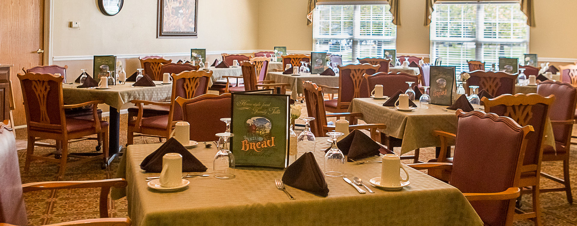 Food is best when shared with friends in the dining room at Bickford of Muscatine