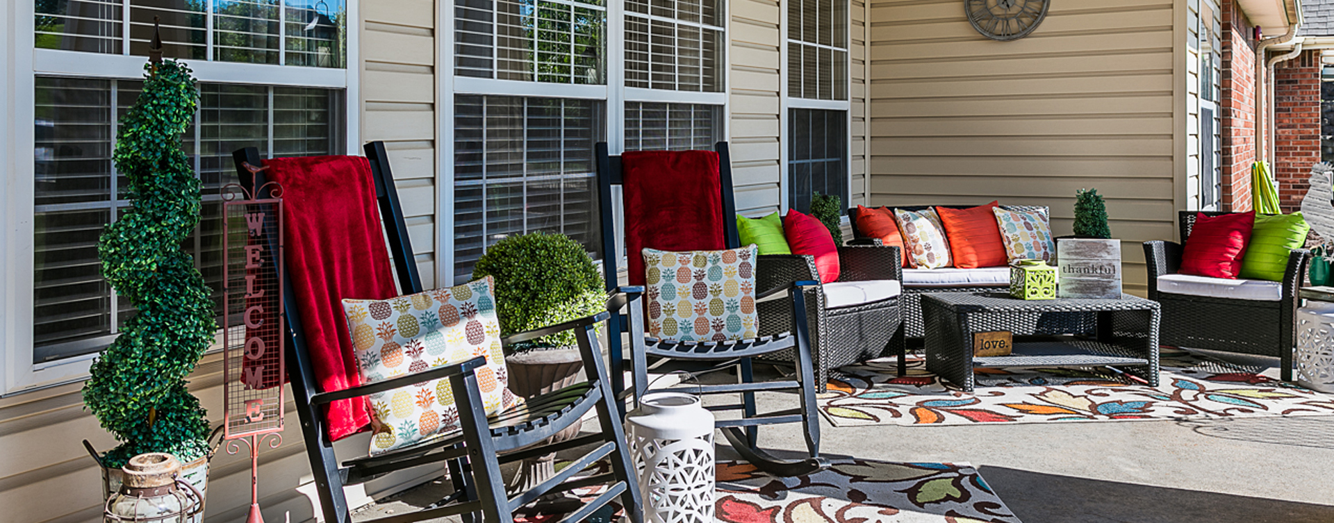 Relax in your favorite chair on the porch at Bickford of Marshalltown
