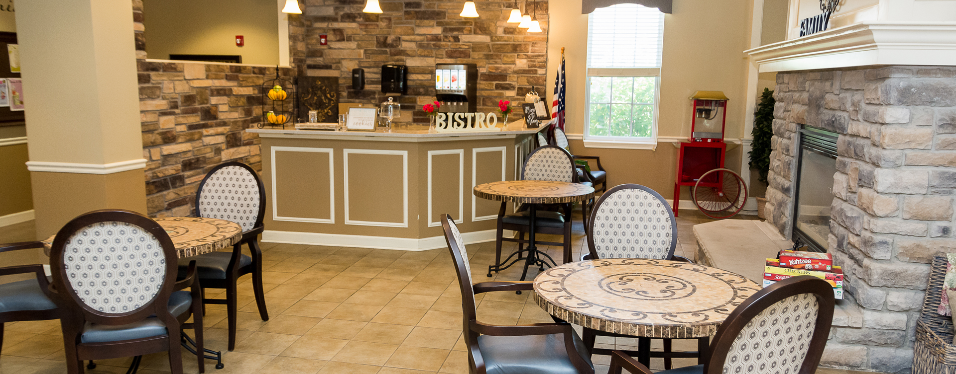 Mingle and converse with old and new friends alike in the bistro at Bickford of Oswego