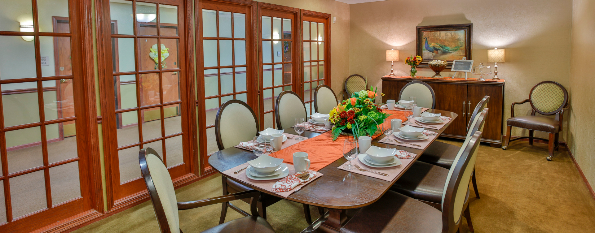 Food is best when shared with family and friends in the private dining room at Bickford of Springfield