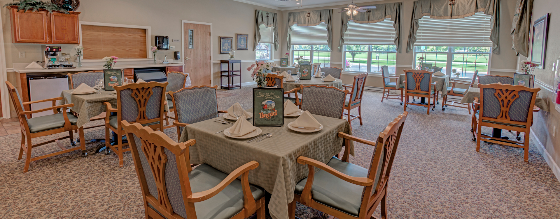 Enjoy restaurant -style meals served three times a day in our dining room at Bickford of Wabash