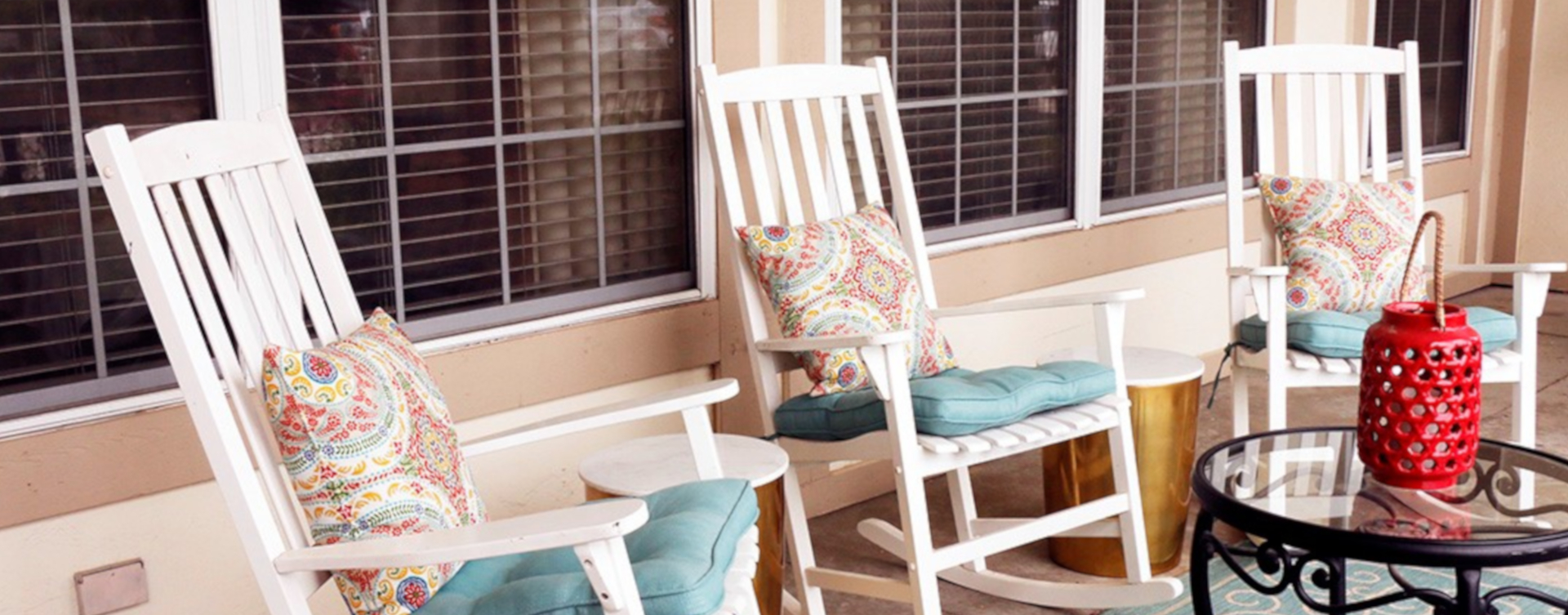 Relax in your favorite chair on the porch at Bickford of West Des Moines