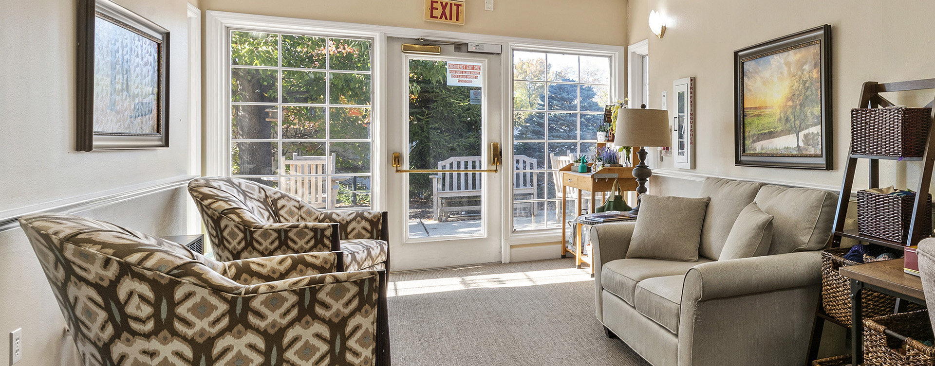 Enjoy the view of the outdoors from the sunroom at Bickford of Worthington